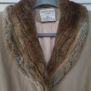 Beautiful Charles Gray Camel Coat w/ Faux Fur Trim